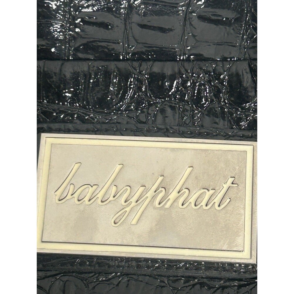 Y2K Babyphat Shoulder Bag Black Vegan Ebossed Croc Studs Shiny Large Silver Stud - Picture 2 of 8